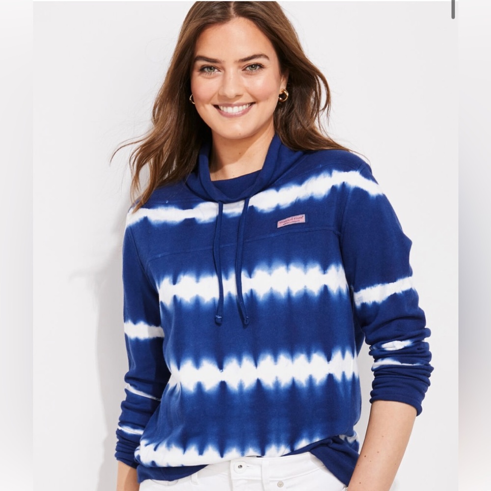 Vineyard Vines Tie Dye Shep Funnel Neck Pullover! Navy/Wh. XS NEW IN BAG W TAGS!